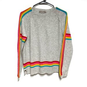 Brodie Fine Mongolian Grey Cashmere Rainbow Pop Striped sweater Womens Sz S